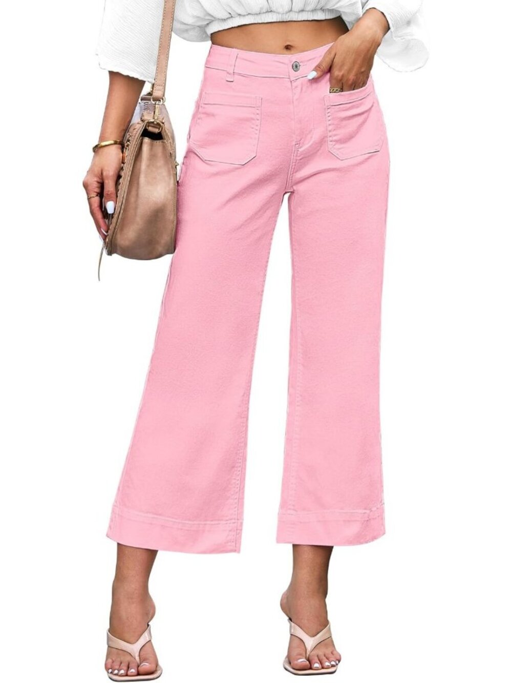 Trendy High Waisted Wide Leg Flare Jeans for Women - Cropped Stretchy Denim